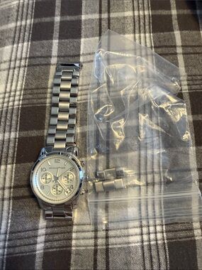Michael Kors Silver Stainless Steel Chronograph Watch with Extra Links